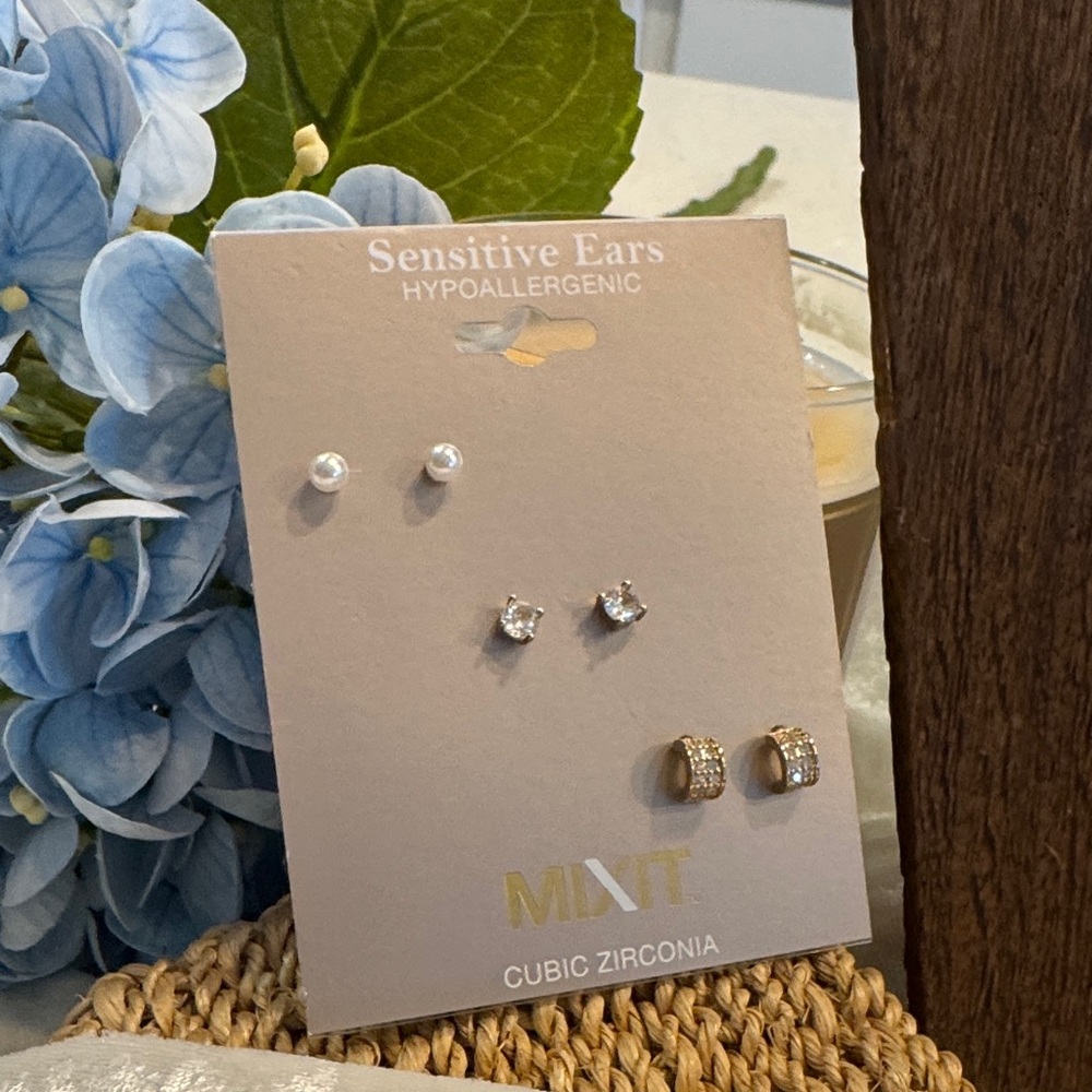 Mixit Gold and Silver Cubic Zirconia Earring Set